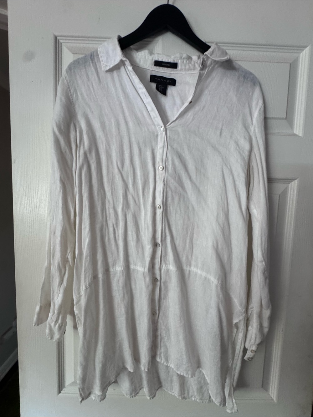 Tahari White Button-Front Lightweight Tunic Top